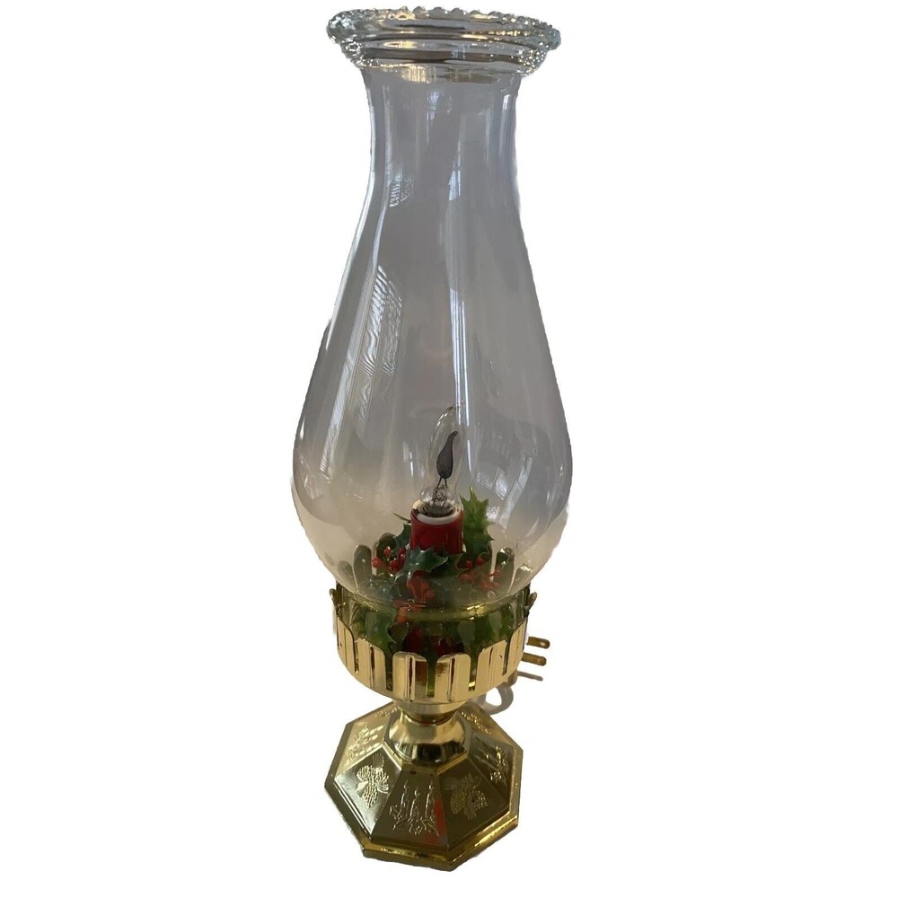 Vintage Christmas Candle Electric Hurricane Lamp 12” Tall Flickering Flame Works